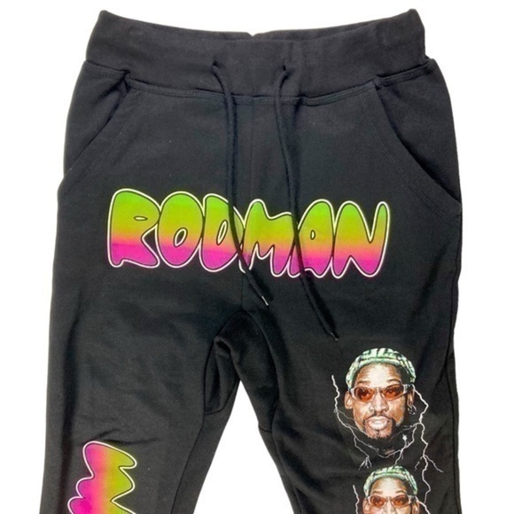 Pacsun Dennis Rodman Sweatpants Mens M Black Drawstring The Worm Track Pants New - Picture 3 of 14
